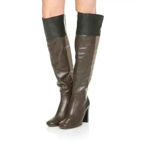 Tory Burch 10 Boots Size 10 Over The Knee Block High Heel Seamed Panels Leather - Picture 2 of 10